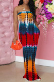 Yellow Sexy Print Patchwork Strapless Straight Jumpsuits