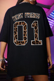 Black Fashion Casual Print Basic O Neck T-shirt Dress Dresses