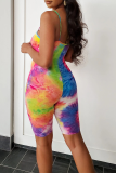 Colour Fashion Patchwork Tie-dye Spaghetti Strap Skinny Rompers