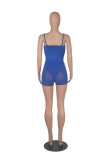 Blue Sexy Solid Mesh Spaghetti Strap Sleeveless Two Pieces