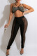 Black Fashion Sexy Patchwork Hot Drilling See-through Backless Spaghetti Strap Sleeveless Two Pieces