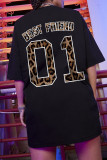 Black Fashion Casual Print Basic O Neck T-shirt Dress Dresses