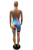Colour Fashion Patchwork Tie-dye Spaghetti Strap Skinny Rompers
