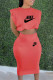 Pale Red Fashion Casual Print Patchwork O Neck Sleeveless Two Pieces