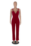 Blue Fashion Solid Patchwork Spaghetti Strap Straight Jumpsuits