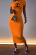 Orange Fashion Elegant Print Letter O Neck One Step Skirt Dresses