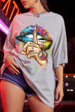 Light Gray Fashion Casual Print Basic O Neck T-shirt Dress Dresses