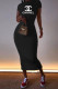 Black Fashion Elegant Print Letter O Neck One Step Skirt Dresses