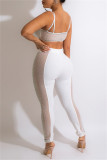 White Fashion Sexy Patchwork Hot Drilling See-through Backless Spaghetti Strap Sleeveless Two Pieces