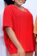 Red Fashion Solid Hollowed Out Hooded Collar Half Sleeve Two Pieces