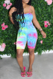 Colour Fashion Patchwork Tie-dye Spaghetti Strap Skinny Rompers