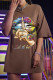 Khaki Fashion Casual Print Basic O Neck T-shirt Dress Dresses