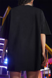 Black Fashion Casual Print Basic O Neck T-shirt Dress Dresses