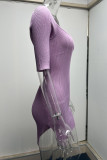 Light Purple Sexy Solid Split Joint U Neck Pencil Skirt Dresses