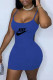 Blue Fashion Sexy Print Letter Spaghetti Strap One Step Skirt Dresses