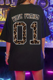 Black Fashion Casual Print Basic O Neck T-shirt Dress Dresses