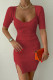 Red Sexy Solid Patchwork U Neck Pencil Skirt Dresses