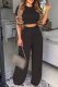 Black Fashion Casual Solid Basic O Neck Short Sleeve Two Pieces