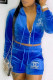 Blue Fashion Casual Solid Hot Drill Hooded Collar Long Sleeve Two Pieces