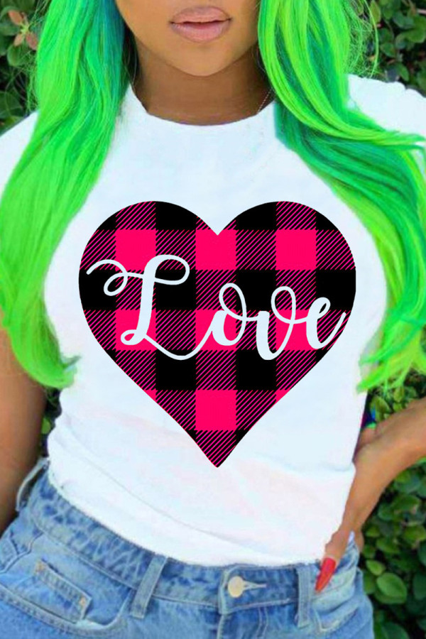 Rose Red Fashion Casual Print Basic O Neck T-Shirts