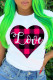 Rose Red Fashion Casual Print Basic O Neck T-Shirts