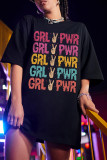 Black Fashion Casual Letter Print Basic O Neck T-shirt Dress Dresses