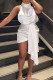 White Sexy Solid Patchwork Asymmetrical Turtleneck One Step Skirt Dresses