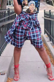 Turquoise Casual Street Plaid Print Bandage Patchwork High Waist Straight Full Print Bottoms