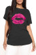 Black Fashion Casual Lips Printed Basic O Neck T-Shirts