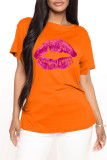 Deep Blue Fashion Casual Lips Printed Basic O Neck T-Shirts