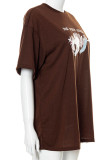 Black Casual Print Patchwork O Neck T-Shirts