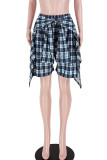 Turquoise Casual Street Plaid Print Bandage Patchwork High Waist Straight Full Print Bottoms