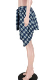 Turquoise Casual Street Plaid Print Bandage Patchwork High Waist Straight Full Print Bottoms