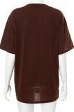 Black Casual Print Patchwork O Neck T-Shirts