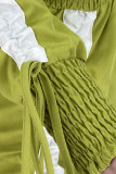 Red Casual Street Solid Patchwork Draw String Turndown Collar Straight Rompers