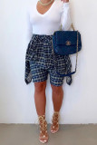 Turquoise Casual Street Plaid Print Bandage Patchwork High Waist Straight Full Print Bottoms