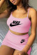 Pink Fashion Sexy Print Patchwork Spaghetti Strap Sleeveless Two Pieces