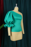 Green Fashion Casual Solid Backless Oblique Collar Tops