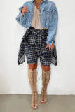 Turquoise Casual Street Plaid Print Bandage Patchwork High Waist Straight Full Print Bottoms