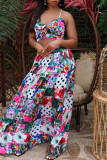 Colour Elegant Print Patchwork Spaghetti Strap Sleeveless Two Pieces
