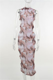 Brown Fashion Sexy Print Hollowed Out O Neck Sleeveless Dress