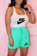Cyan Fashion Casual Print Letter U Neck Sleeveless Two Pieces