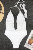 White Fashion Sexy Solid Bandage Backless Swimwears (With Paddings)