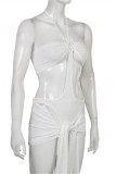 Pink Fashion Sexy Solid Hollowed Out Patchwork Backless Halter Sleeveless Two Pieces