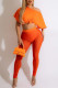 Orange Sexy Solid Patchwork See-through O Neck Short Sleeve Two Pieces
