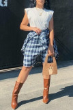 Turquoise Casual Street Plaid Print Bandage Patchwork High Waist Straight Full Print Bottoms