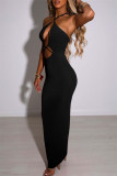 Red Fashion Sexy Solid Hollowed Out Backless Halter Long Dress