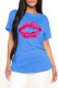 Deep Blue Fashion Casual Lips Printed Basic O Neck T-Shirts