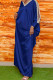 Royal Blue Fashion Casual Solid Hollowed Out Patchwork V Neck Long Sleeve Dresses