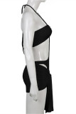 Pink Fashion Sexy Solid Hollowed Out Patchwork Backless Halter Sleeveless Two Pieces